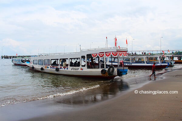 The public boats docked at bangsal harbour lombok