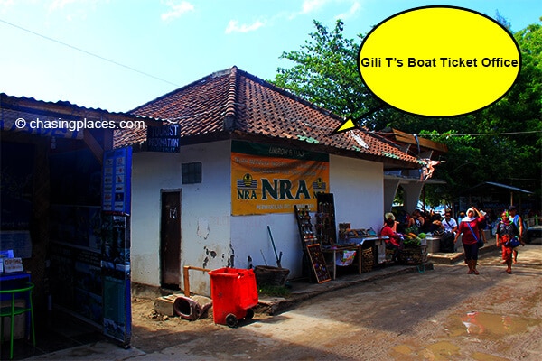 The street view of Gili T's boat ticket office