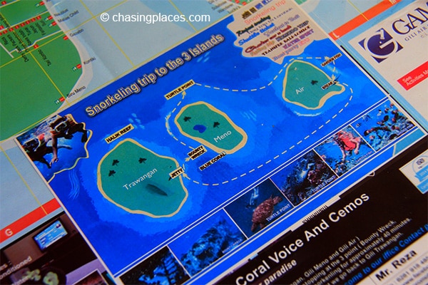 Boat tour map for the Gili Islands