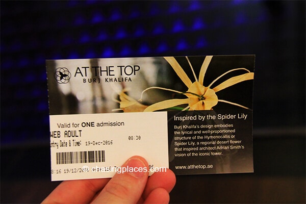The official entry ticket to the Burj Khalifa's Viewing Platform. 