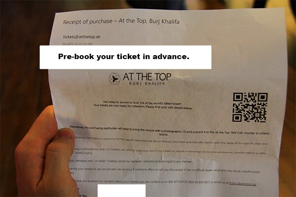 The printed ticket copy to the Burj we downloaded from the website, after booking online. 