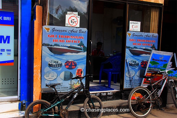 One of the tour offices that offer boat transfers to Gili Air.
