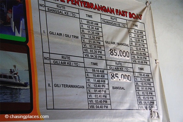 Speedboat prices from all three Gili Islands to Bangsal Pier