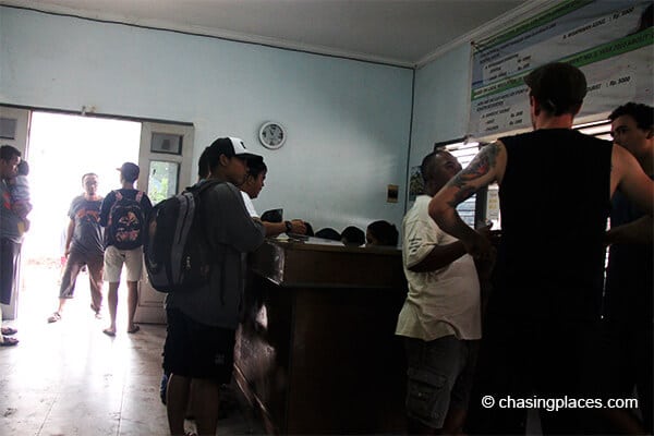 The dark ferry and speedboat ticket office at bangsal harbour