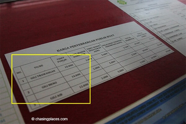 The public ferry costs from bangsal to the three Gili Islands