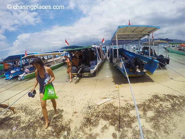 Getting off the boat to see Gili Air.