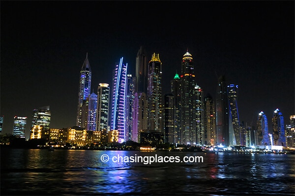 The stunning Dubai Marina skyline at night